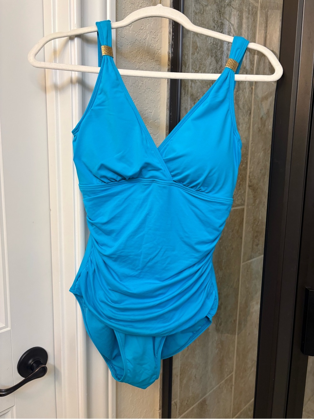 Ralph Lauren Bright Turquoise One-Piece Swimsuit with Gold Strap Detail